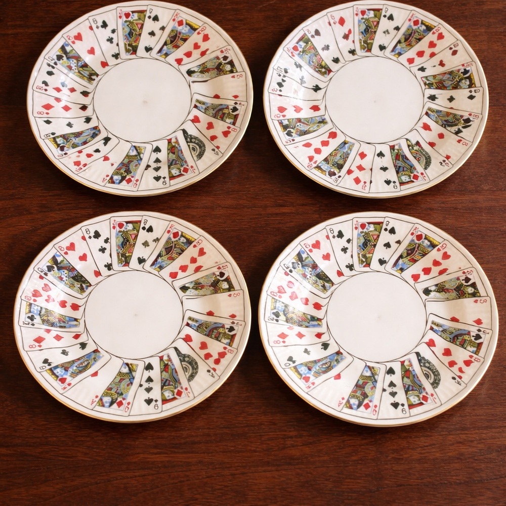 Vintage Elizabethan Cut for Coffee Saucers Set of 4 Playing Card Design England